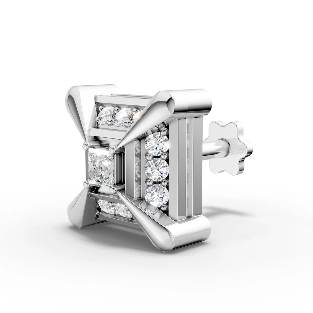 Royal Square Halo Diamond Stud